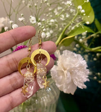 Load image into Gallery viewer, Clear quartz star and moon earrings