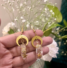 Load image into Gallery viewer, Clear quartz star and moon earrings