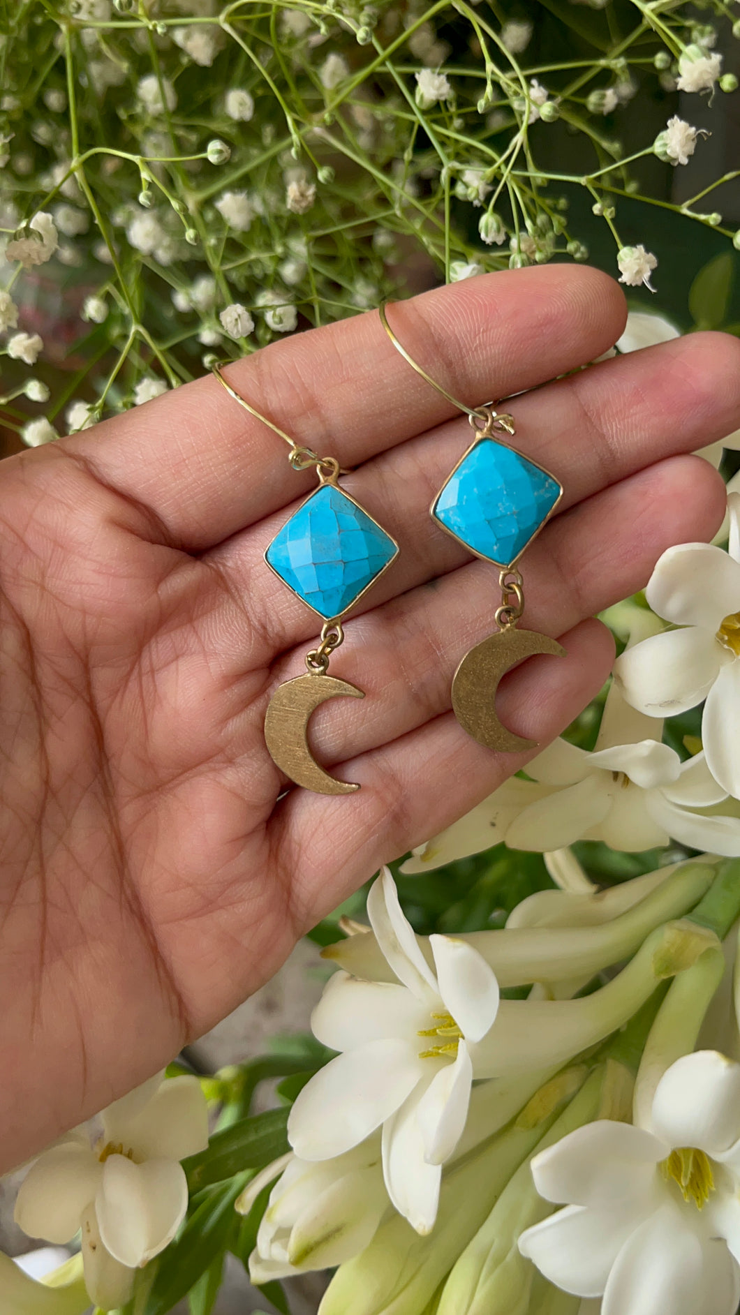 Turqoise and new moon earrings